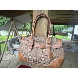 Coach Y2K Signature Tote Brown Leather Jacquard Shoulder Bag Style 7080 2004